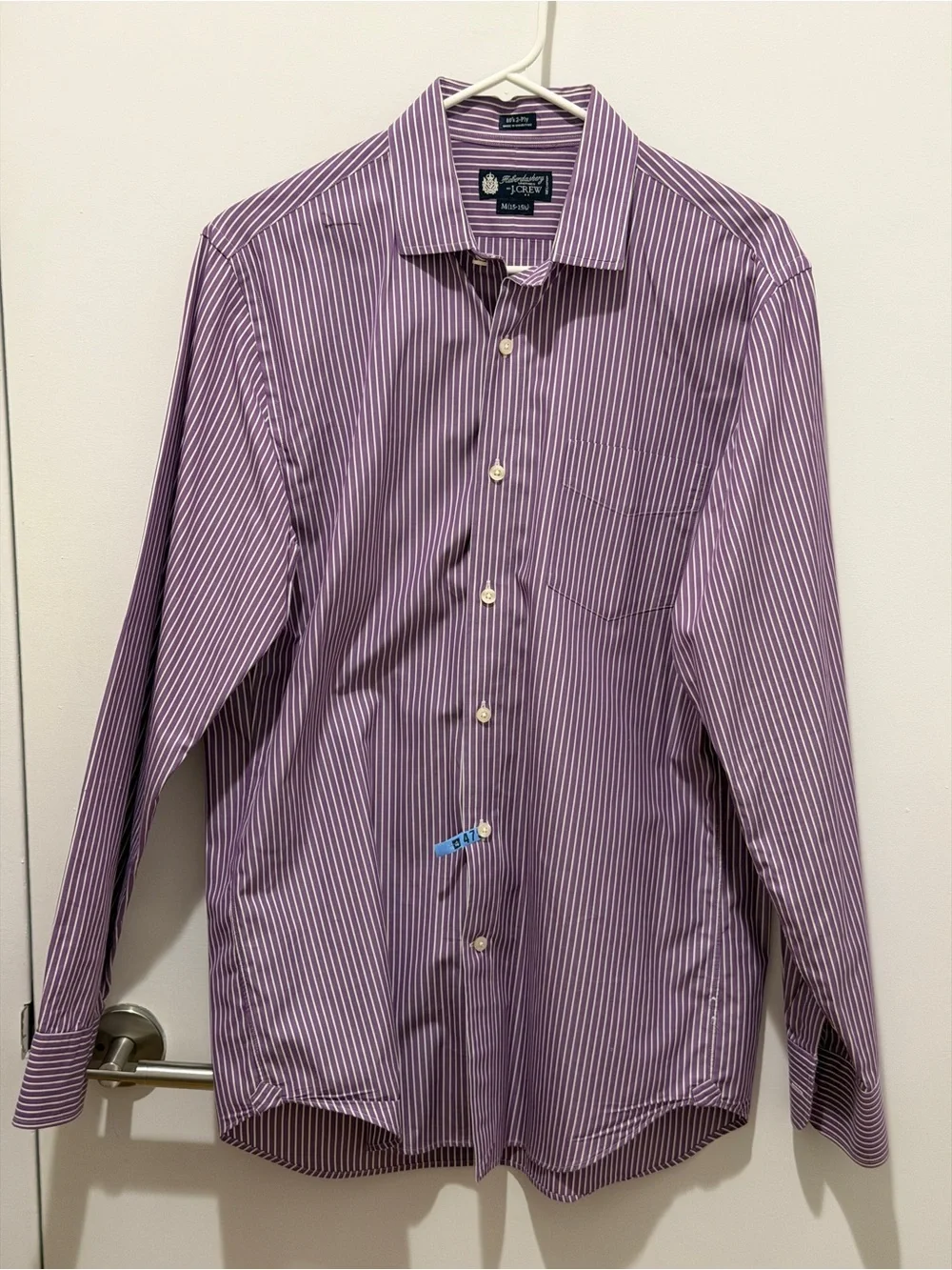 J.Crew Long-sleeve button-up dress shirt vertical stripes purple and white